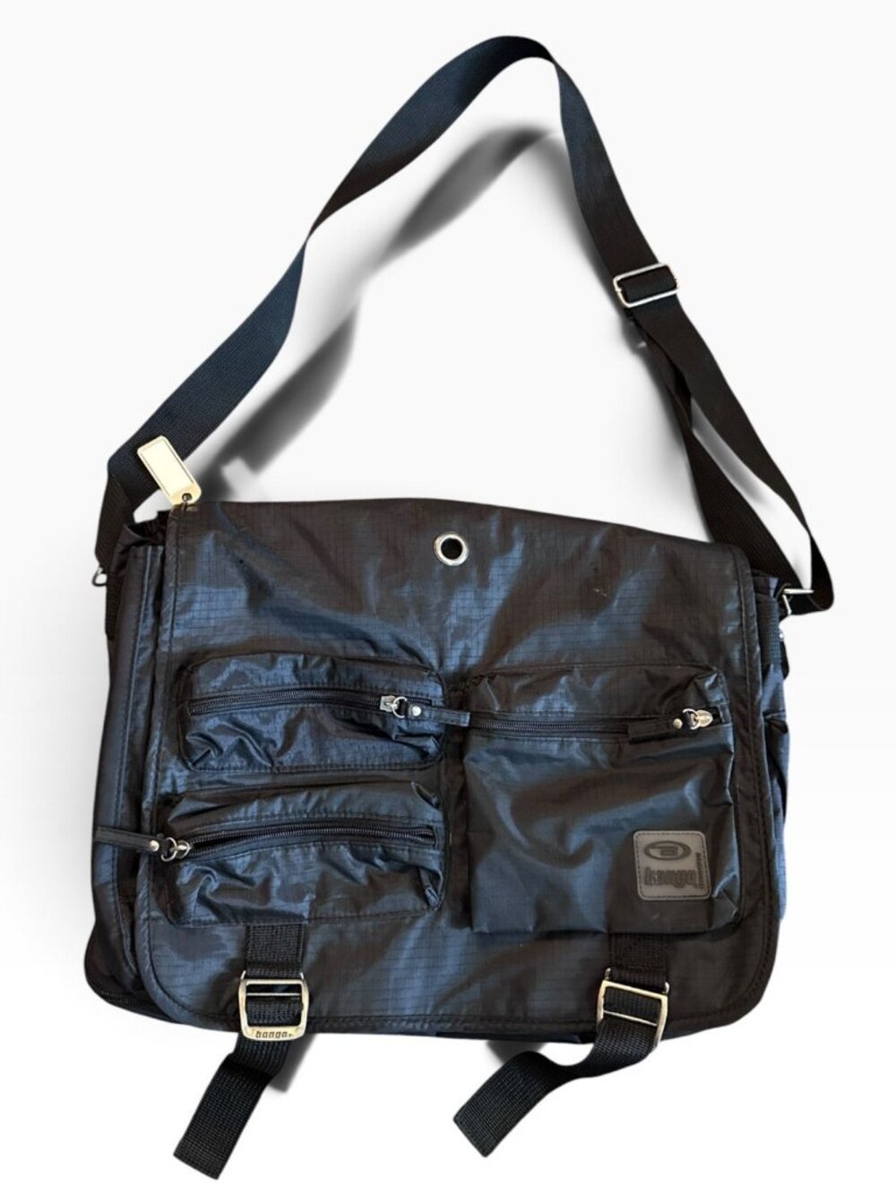 Bongo Y2K Black Nylon Messenger Bag Multi Pocket